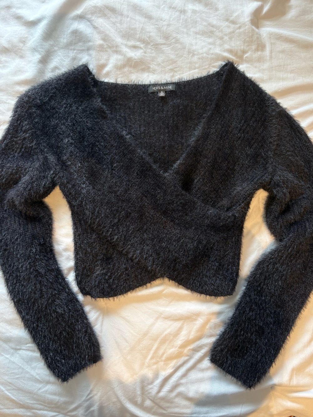 Honey Plush Black Crewneck Fuzzy Sweater